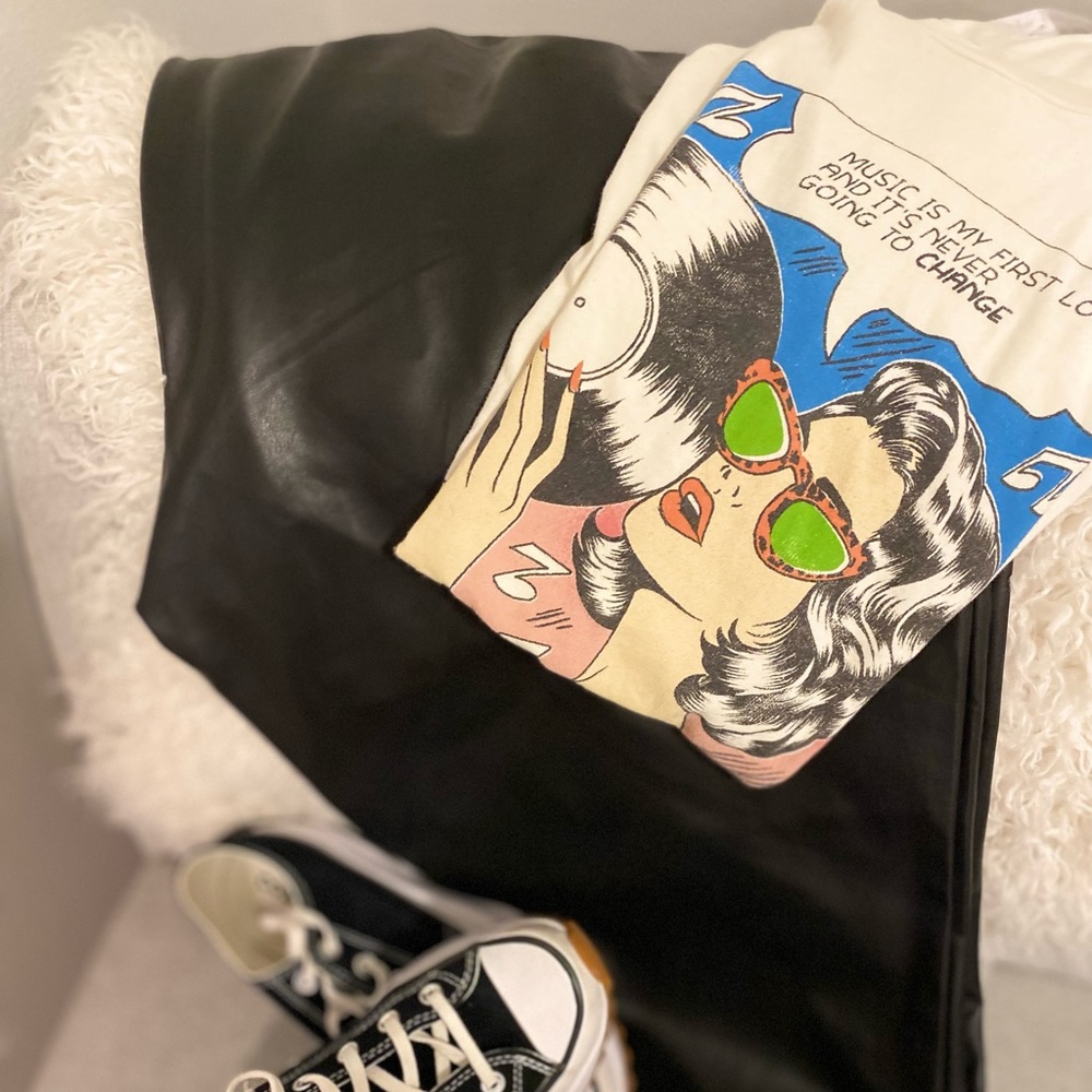 Black faux leather joggers